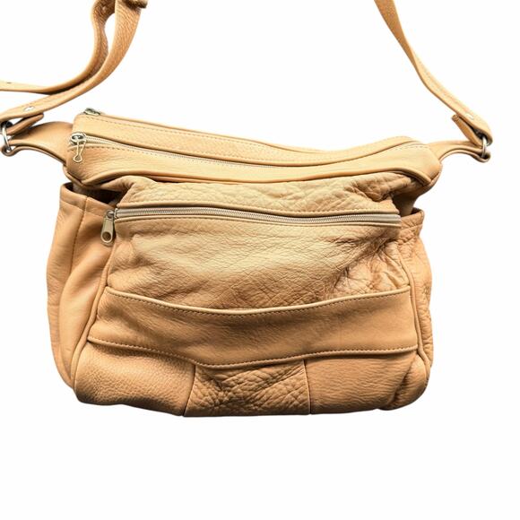 Vintage Genuine Leather Mexico Tan Crossbody Shoulder Bag Slouchy Boho - Picture 1 of 12